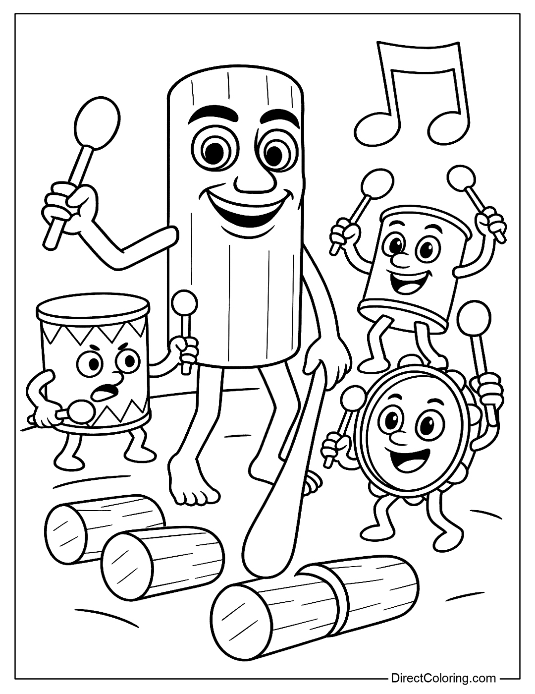 a coloring page of Sahur competing with other musical opponents